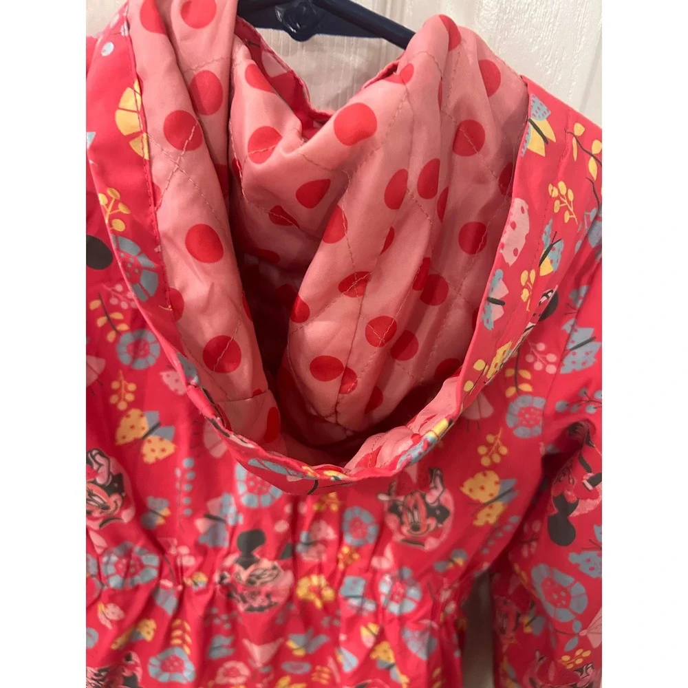 Disney Store Minnie Mouse Rain Jacket Red Floral Butterfly Hooded‎ Coat Kids 5/6